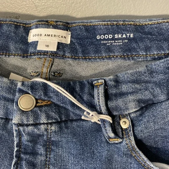 Good American Good Skate High Rise Wide Leg Jeans Medium Wash Size 16/34 - Picture 5 of 8